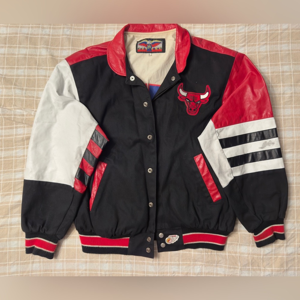 Vintage Chicago Bulls Jeff Hamilton Jacket Mens Large 1996 Wool NBA Button Black